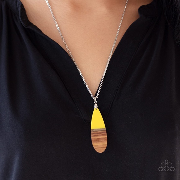 paparazzi Jewelry - Yellow Dipped Wood Teardrop Necklace Earring NWT